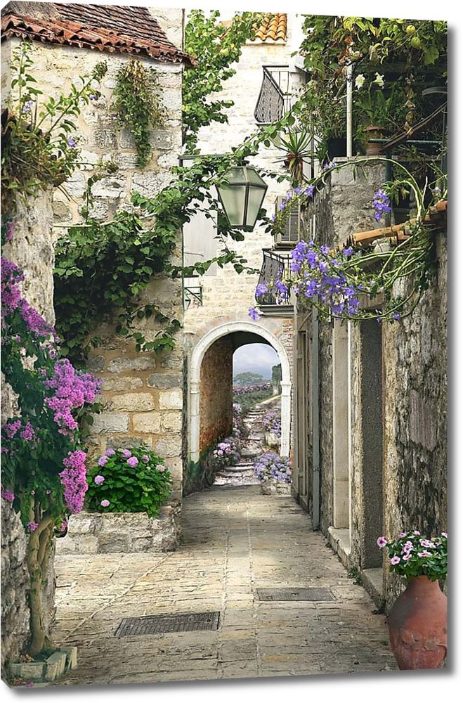 Картина «Картина на стену на холсте «Узкая улочка с выходом к морю ...