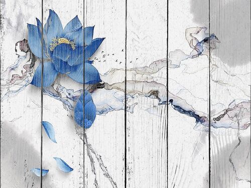 Голубые цветы на потрескавшемся мраморе
