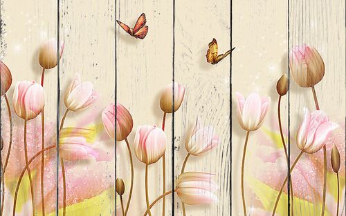 Розовые тюльпаны с бабочками