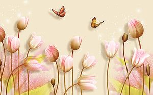 Розовые тюльпаны с бабочками