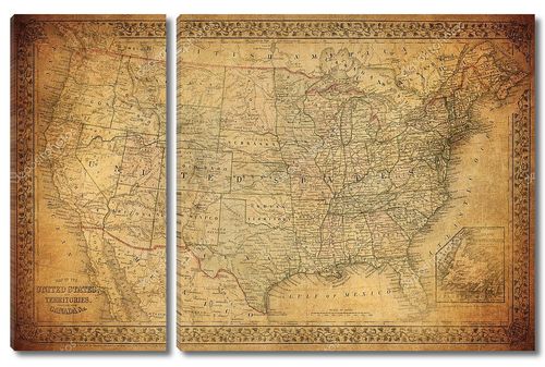 Винтажная карта Соединенных Штатов 1867