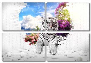 Белый тигр в проломе кирпичной стены