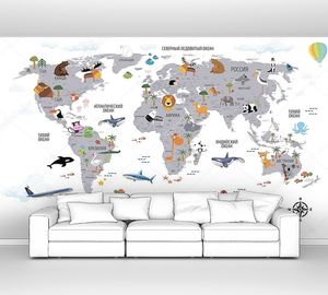 Карта мира для детей в серых тонах