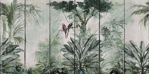 Тропические деревья и попугаи