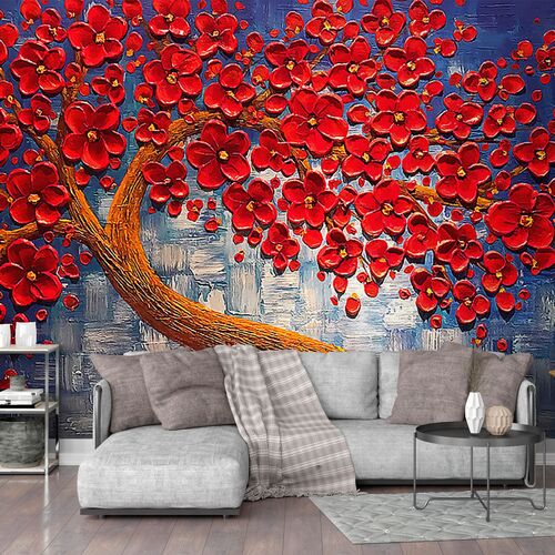 Дерево с кроной из красных цветов