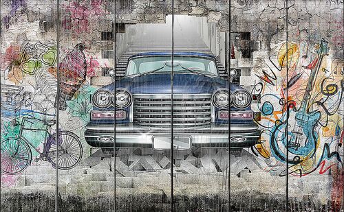 Лимузин из стены с граффити
