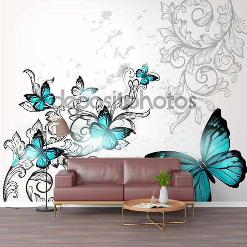 Элегантный фон с бабочками и орнамент