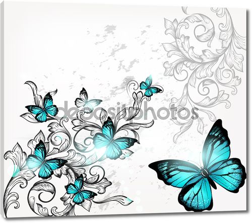 Элегантный фон с бабочками и орнамент