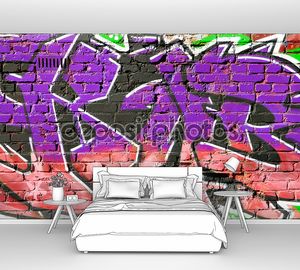 кирпичная стена с граффити крупным планом