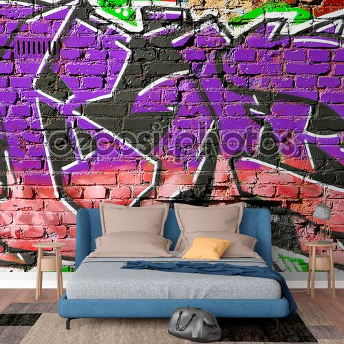 Кирпичная стена с граффити крупным планом