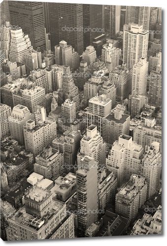 Нью-Йорк Манхэттен вид с воздуха черно-белый

