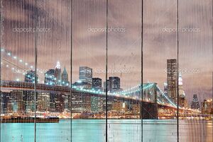 Манхэттен с Бруклинского моста ночью
