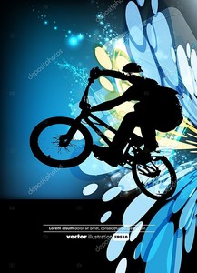 Велосипедист на голубом фоне