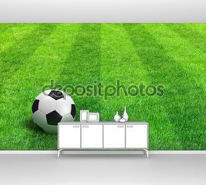 Зеленый Полосатый футбольное поле с футбольным мячом