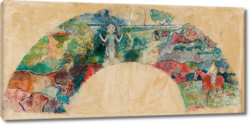 Рисунок для веера с изображением пейзажа и статуи богини Хины