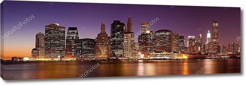 Нью-Йорк - панорамный вид на Манхэттен ночью