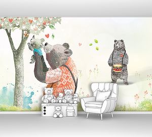 Семья медведей у дерева