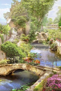 Сказочный сад с мостами и рекой
