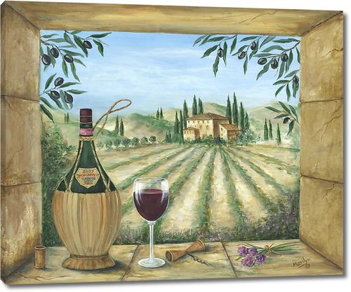 Вино на окне с видом на поле