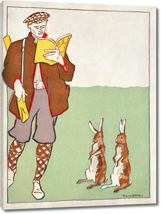 Человек, читающий книгу с зайцами