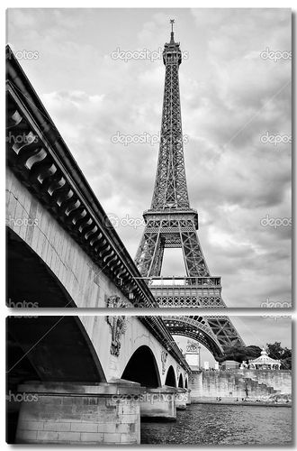 Эйфелева башня с набережной Сены под мостом