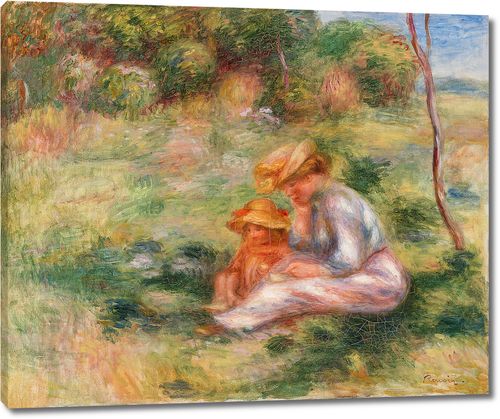 Женщина и ребенок в траве