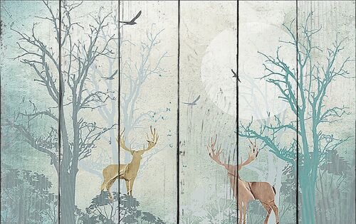 Два оленя в туманном лесу