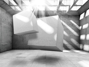 Два 3D куба внутри бетонной квадратной комнаты