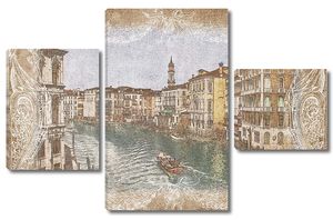 Старинная фреска в рамке с видом на канал в Венеции