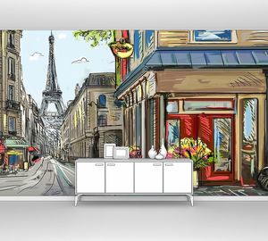 Прекрасный рисунок улицы в Париже