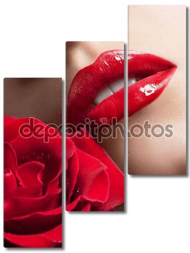 Сексуальная женщина  с красными губами и розой