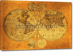 Старинная карта полушарий мира
