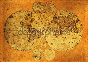 Старинная карта полушарий мира