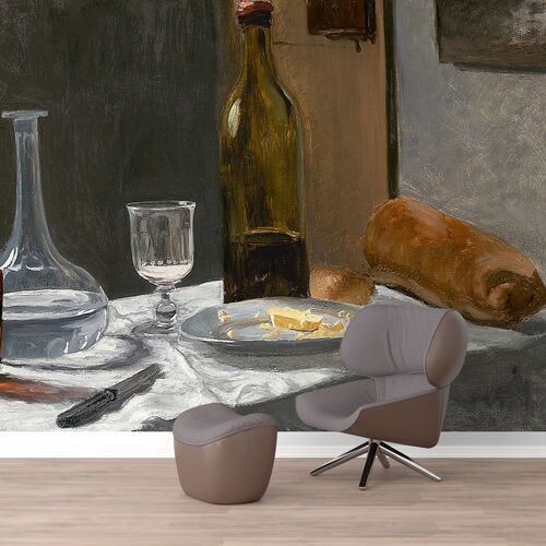 Натюрморт с бутылкой, графином, хлебом и вином