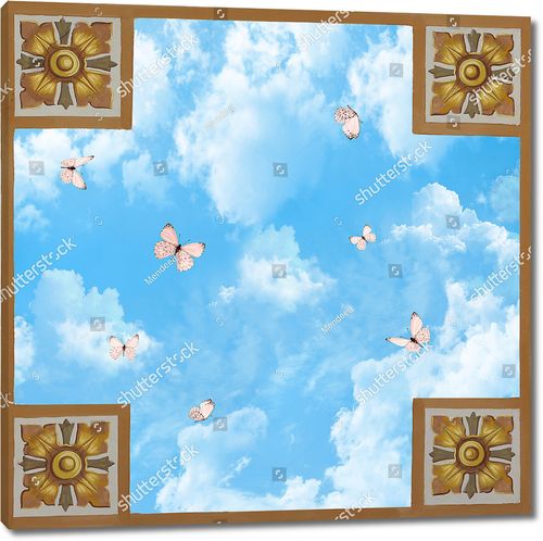 4 квадрата с узором с небом и бабочками