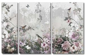Нежная цветочная композиция с птицами и бабочками