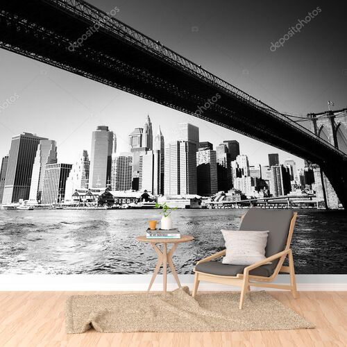 Бруклинский мост - Нью-Йорк - черно-белое фото