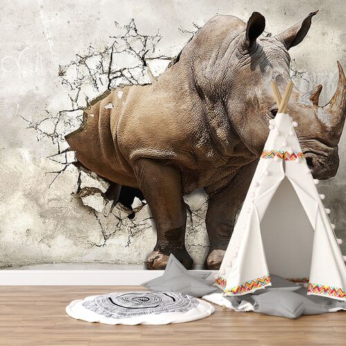 3D носорог в проломе старой стены