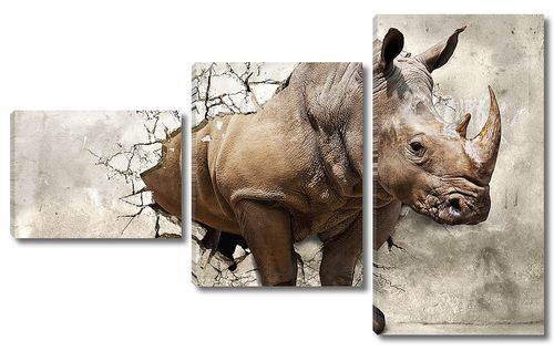 3D носорог в проломе старой стены