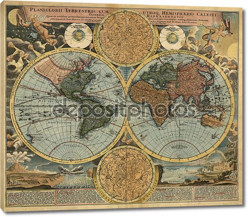 Старая карта полушарий древнего мира