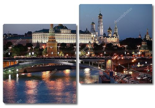 Россия, Москва, ночная точка зрения из Москвы-реки, моста и k