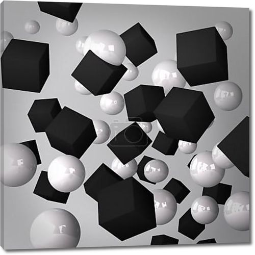 Абстрактный серый фон изготовлен из Черного Кубы и белый сферах
