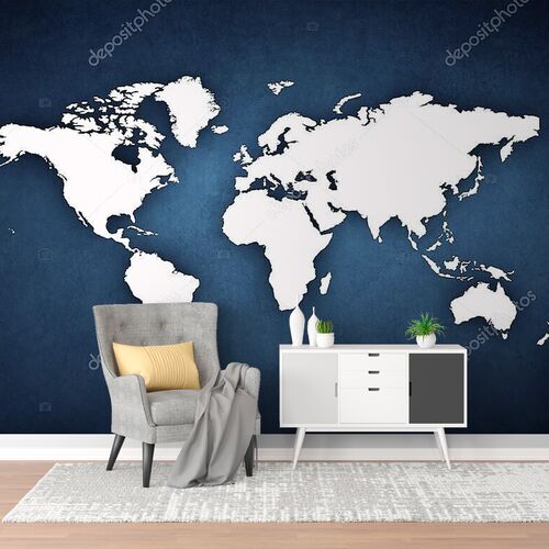 Карта мира на темной стене