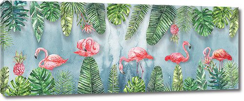 Пальмовые листья и фламинго