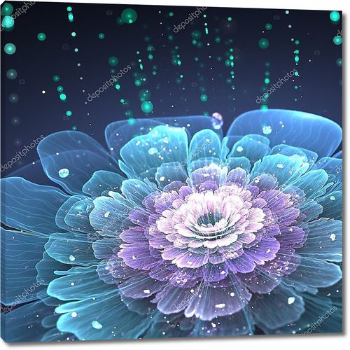 Фрактальный цветок с капельками воды