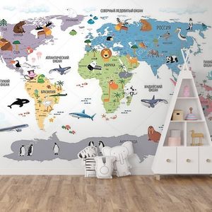 Детская карта континентов с животными