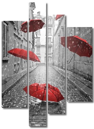 Красные зонтики парящие над улицей