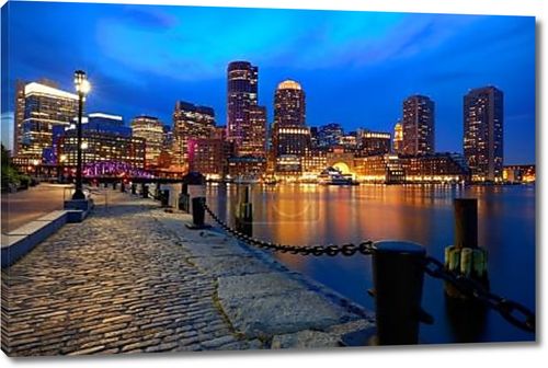 Бостон закат skyline в вентилятор Пирс Массачусетс