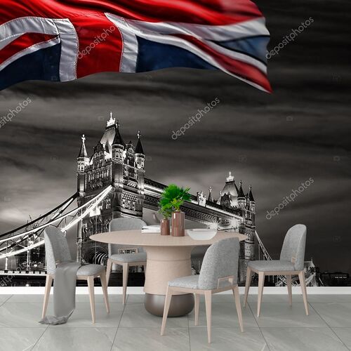 Знаменитый Лондонский мост с флагом Англии
