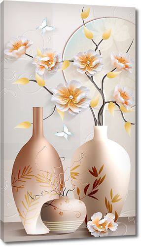 Три вазочки с цветущей веточкой